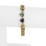 14k Yellow Gold 12.4g Heart Gemstone and Panther Link Bracelet Italy 6.5"