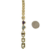 14k Yellow Gold 12.4g Heart Gemstone and Panther Link Bracelet Italy 6.5"
