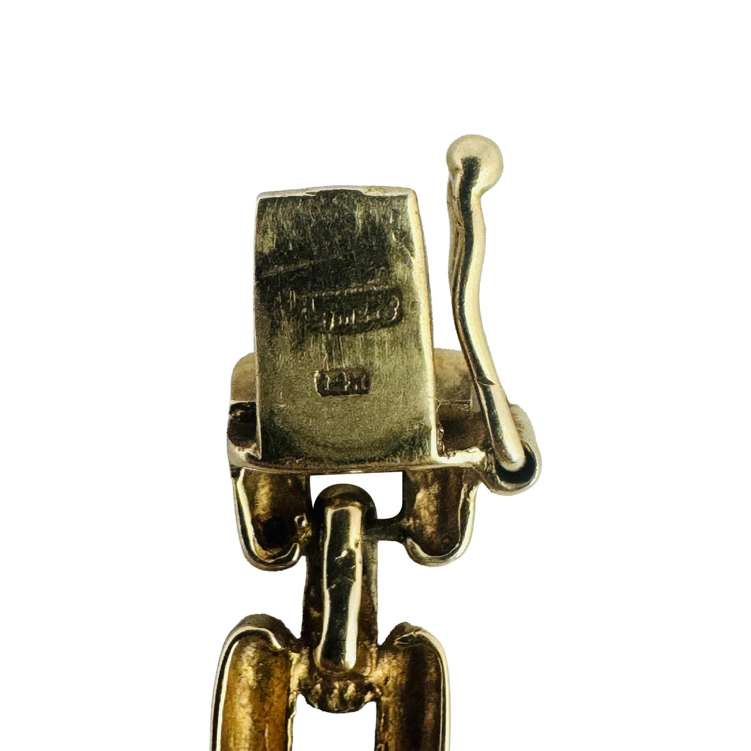 14k Yellow Gold 12.4g Heart Gemstone and Panther Link Bracelet Italy 6.5"