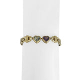 14k Yellow Gold 12.4g Heart Gemstone and Panther Link Bracelet Italy 6.5"