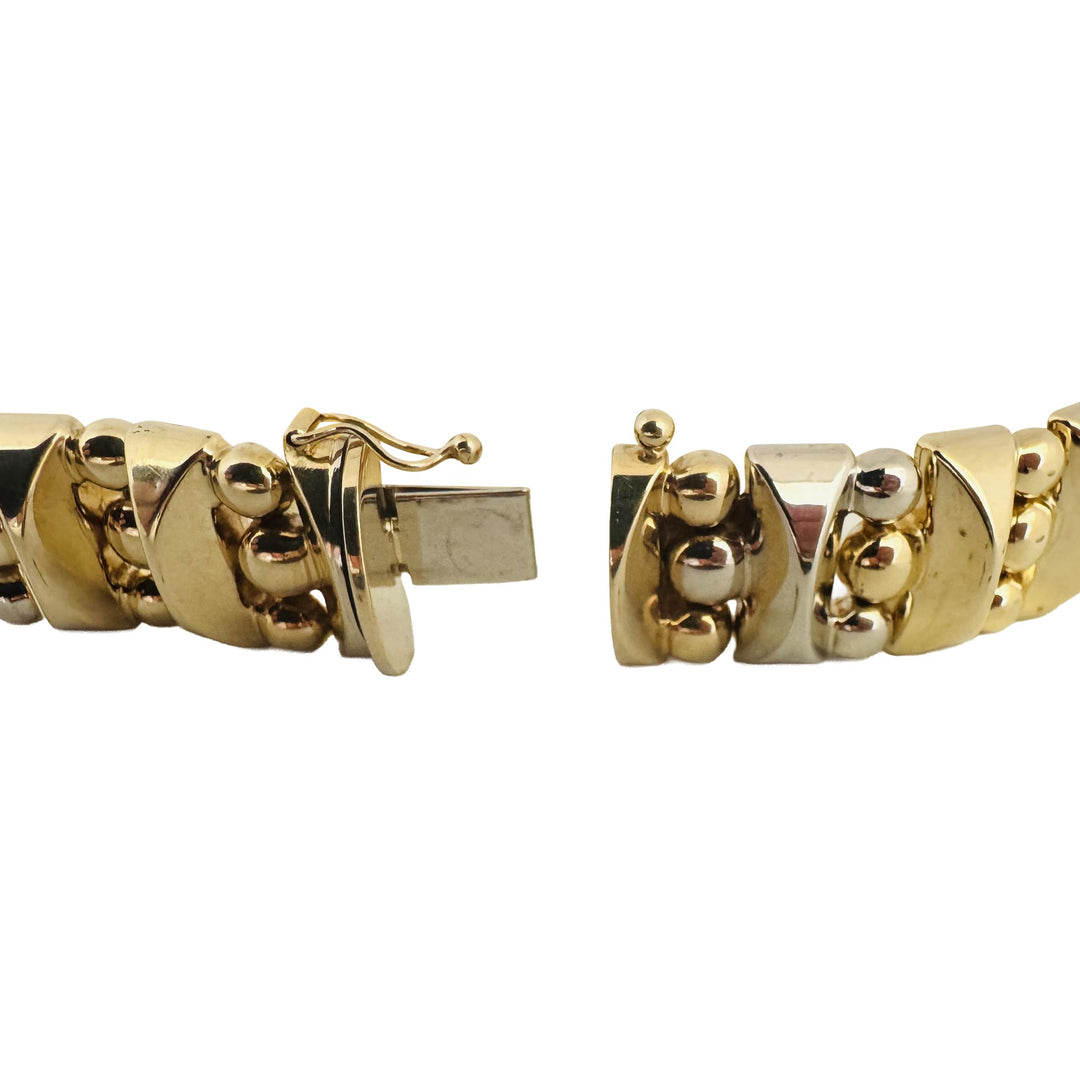 14k Yellow and White Gold 36.6g Thick Fancy Ball Link Bracelet Italy 7.5"