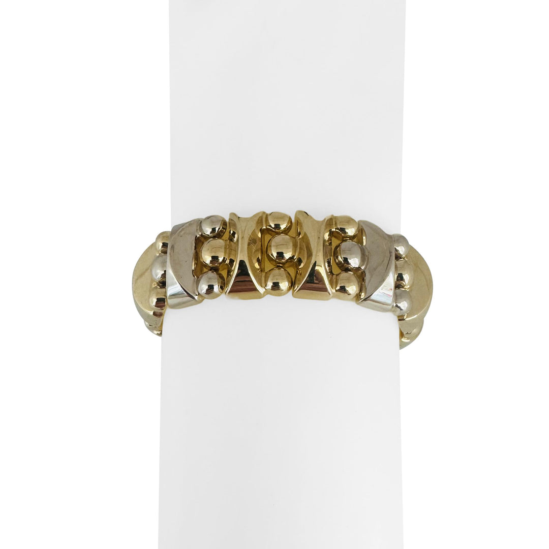 14k Yellow and White Gold 36.6g Thick Fancy Ball Link Bracelet Italy 7.5"