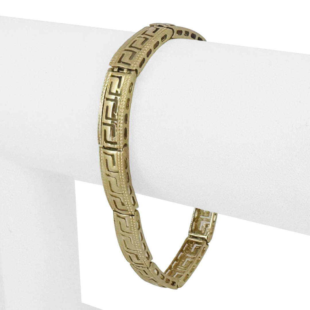 14k Yellow Gold 14.3g Solid Vintage 7mm Greek Key Panel Link Bracelet 7"