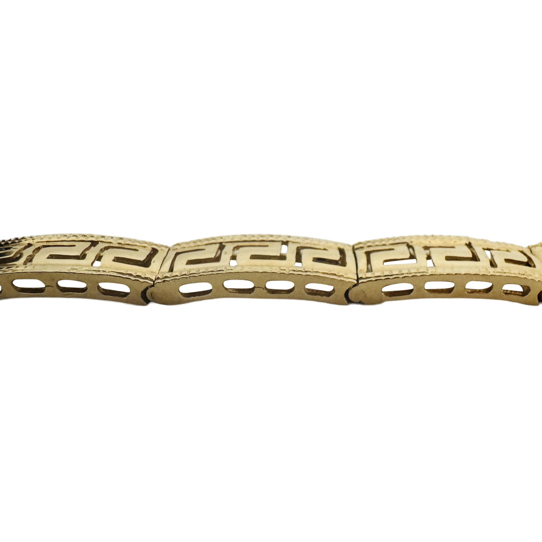 14k Yellow Gold 14.3g Solid Vintage 7mm Greek Key Panel Link Bracelet 7"