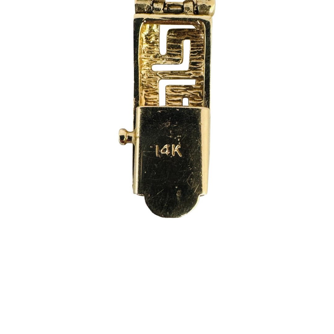 14k Yellow Gold 14.3g Solid Vintage 7mm Greek Key Panel Link Bracelet 7"