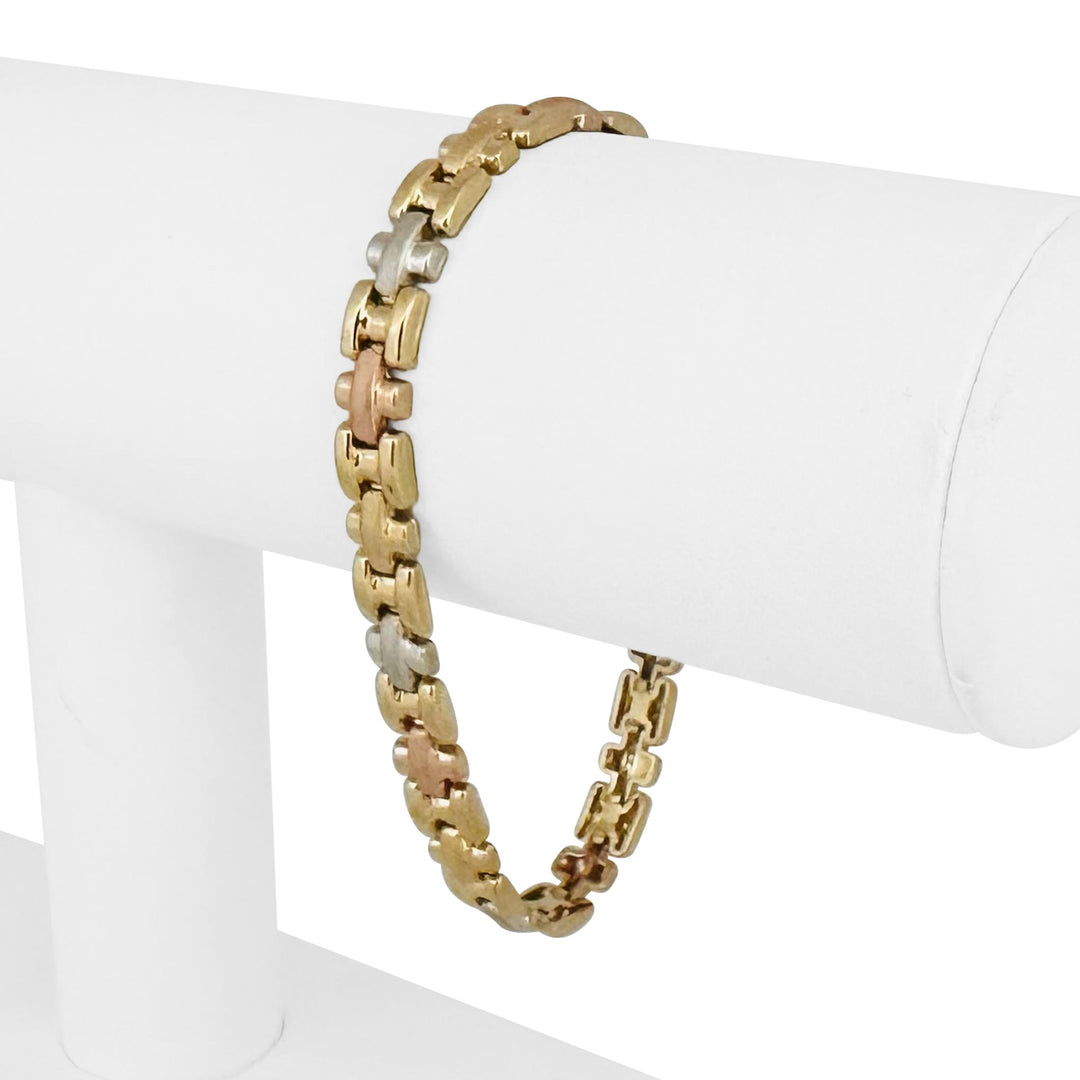 14k Yellow White and Rose Gold 5.6g Hollow Light Fancy Link Bracelet 7"