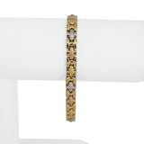 14k Yellow White and Rose Gold 5.6g Hollow Light Fancy Link Bracelet 7"