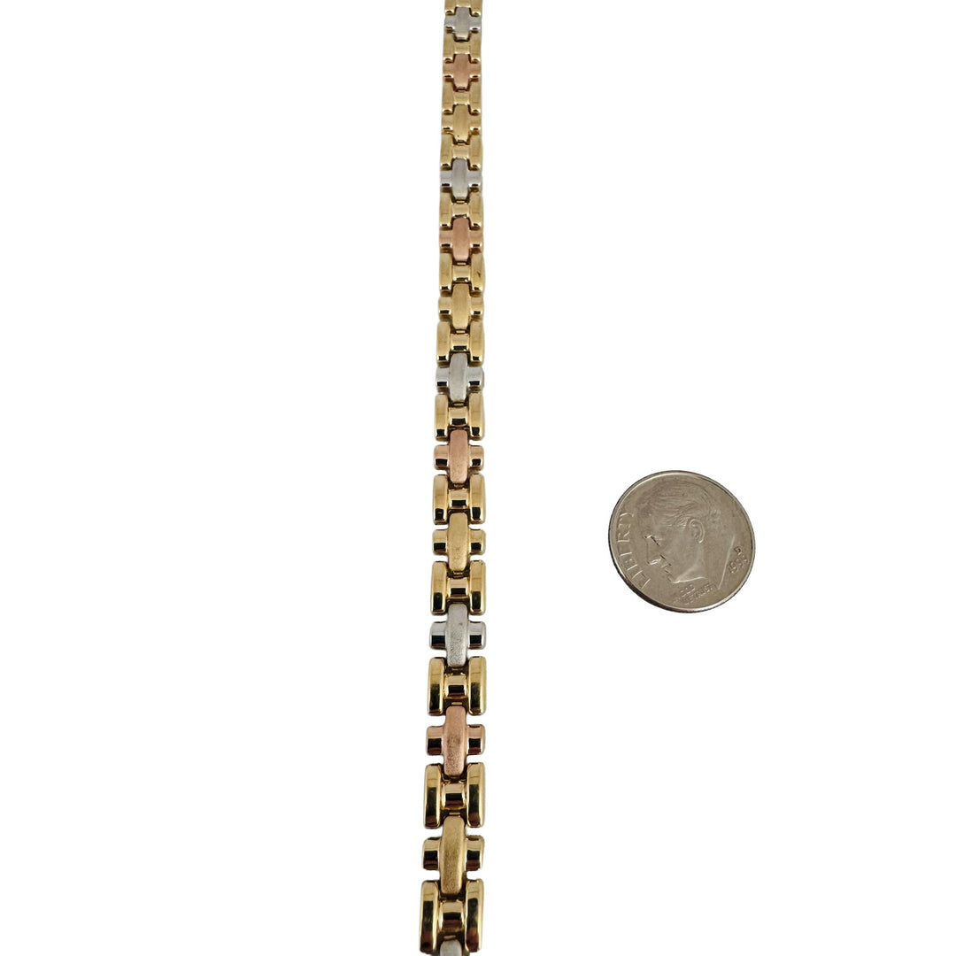 14k Yellow White and Rose Gold 5.6g Hollow Light Fancy Link Bracelet 7"