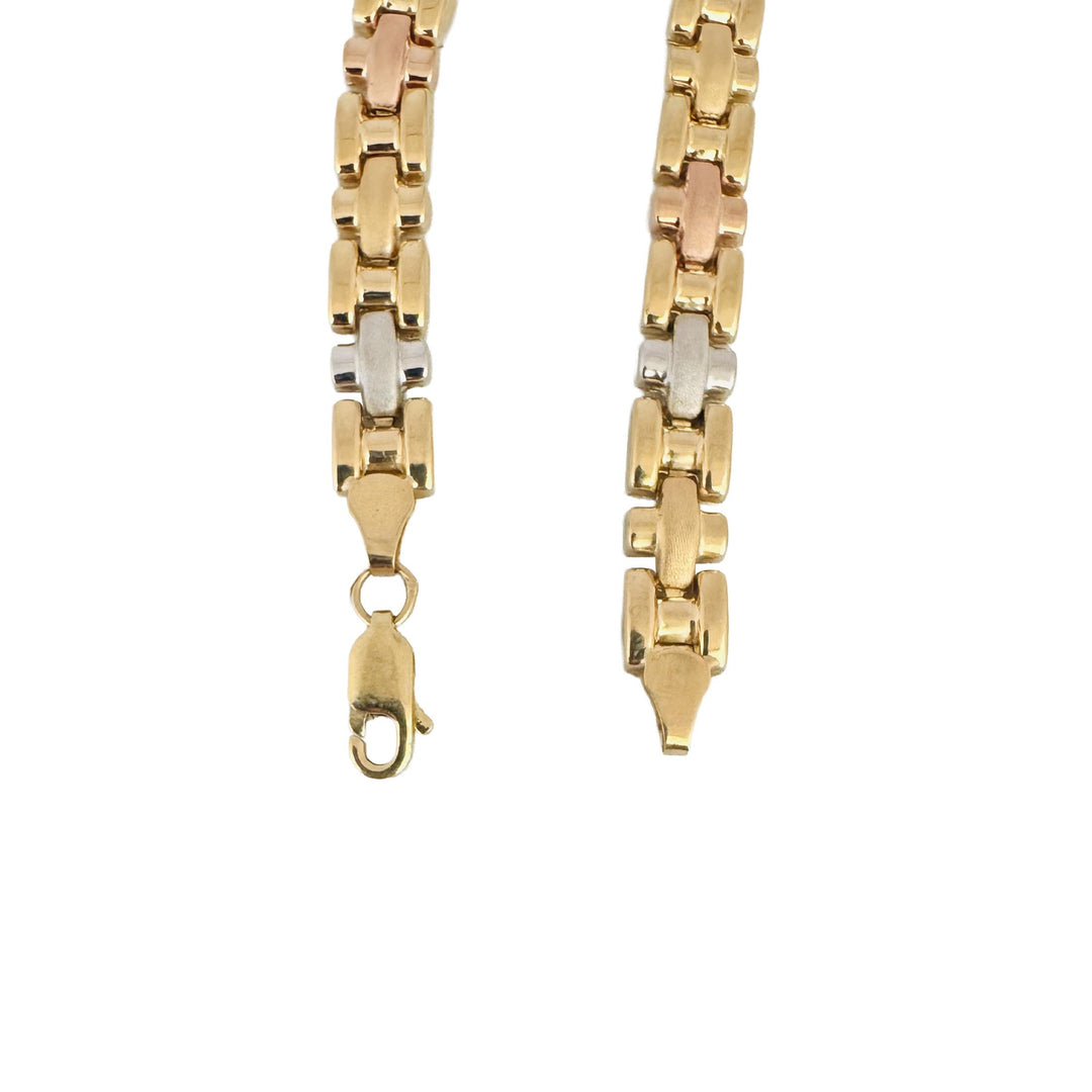 14k Yellow White and Rose Gold 5.6g Hollow Light Fancy Link Bracelet 7"