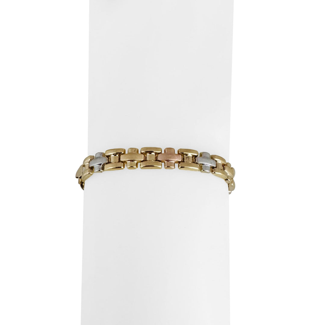 14k Yellow White and Rose Gold 5.6g Hollow Light Fancy Link Bracelet 7"