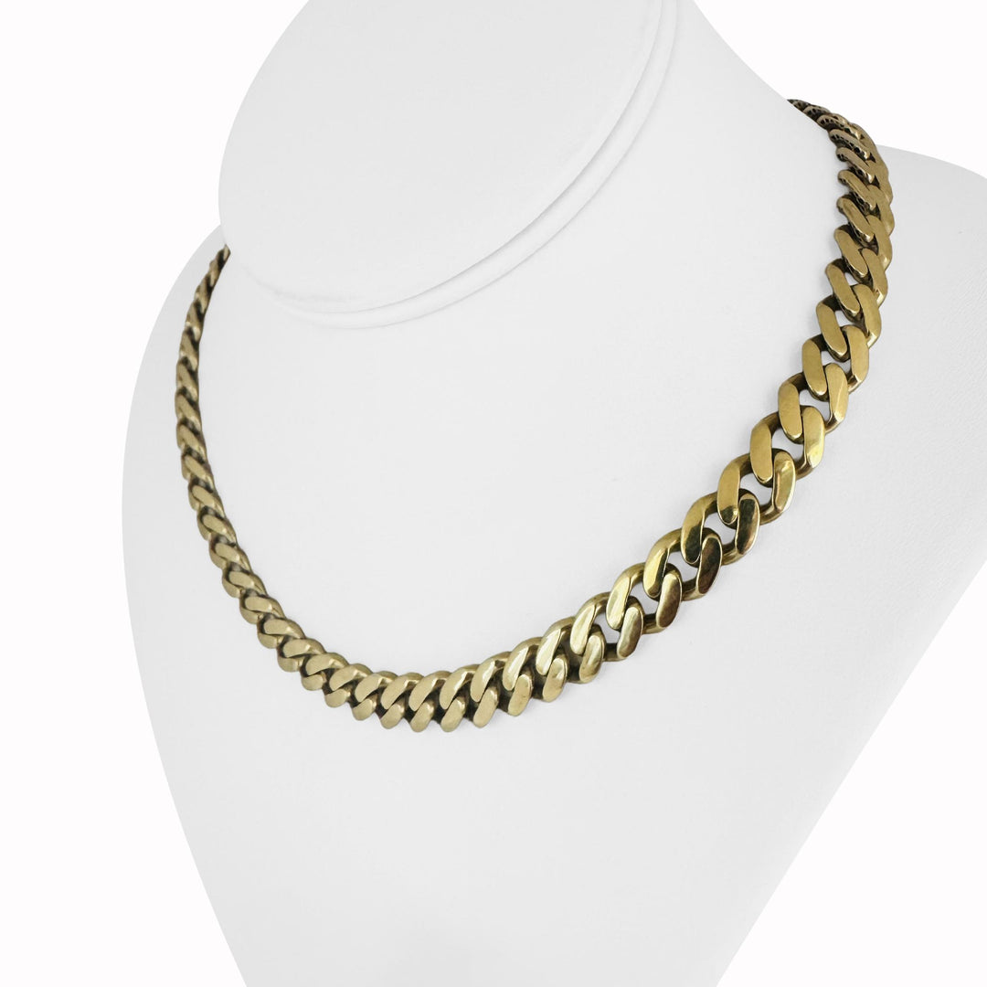 14k Yellow Gold 26.8g Semi Solid Cuban Link CZ Clasp Chain Necklace Italy 17.5"