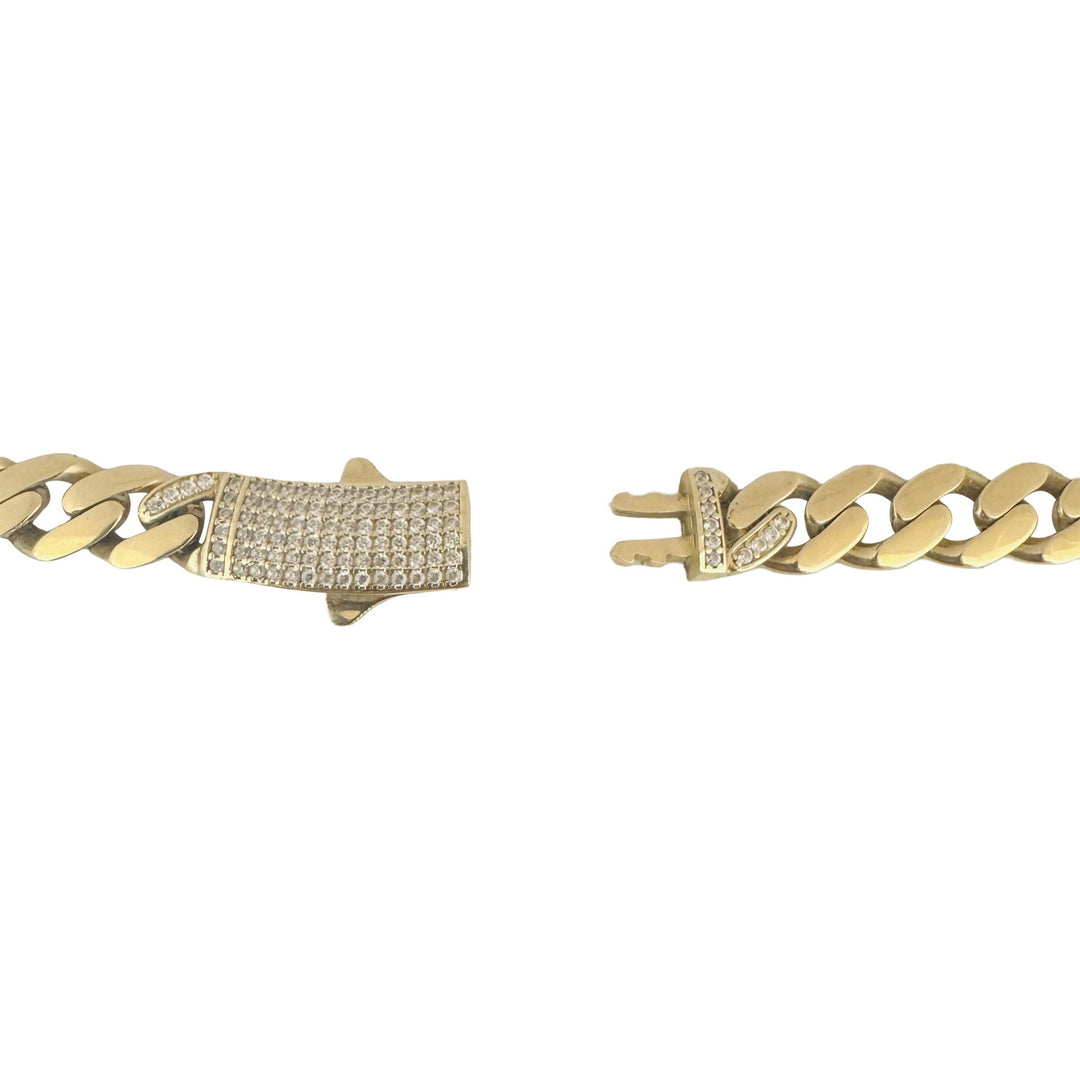 14k Yellow Gold 26.8g Semi Solid Cuban Link CZ Clasp Chain Necklace Italy 17.5"
