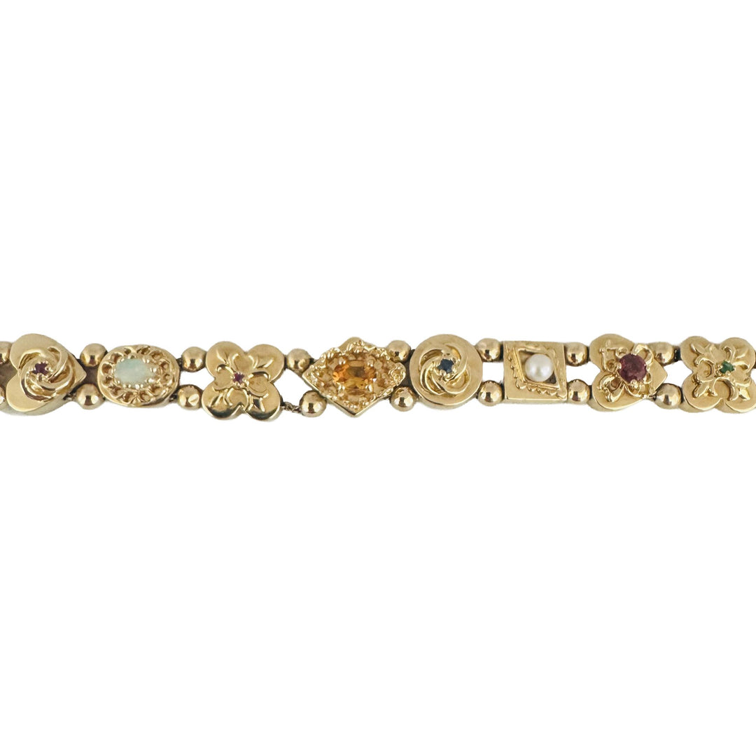 14k Yellow Gold 24.7g Heavy Multi Gemstone Slide Charm Bracelet 7.25"