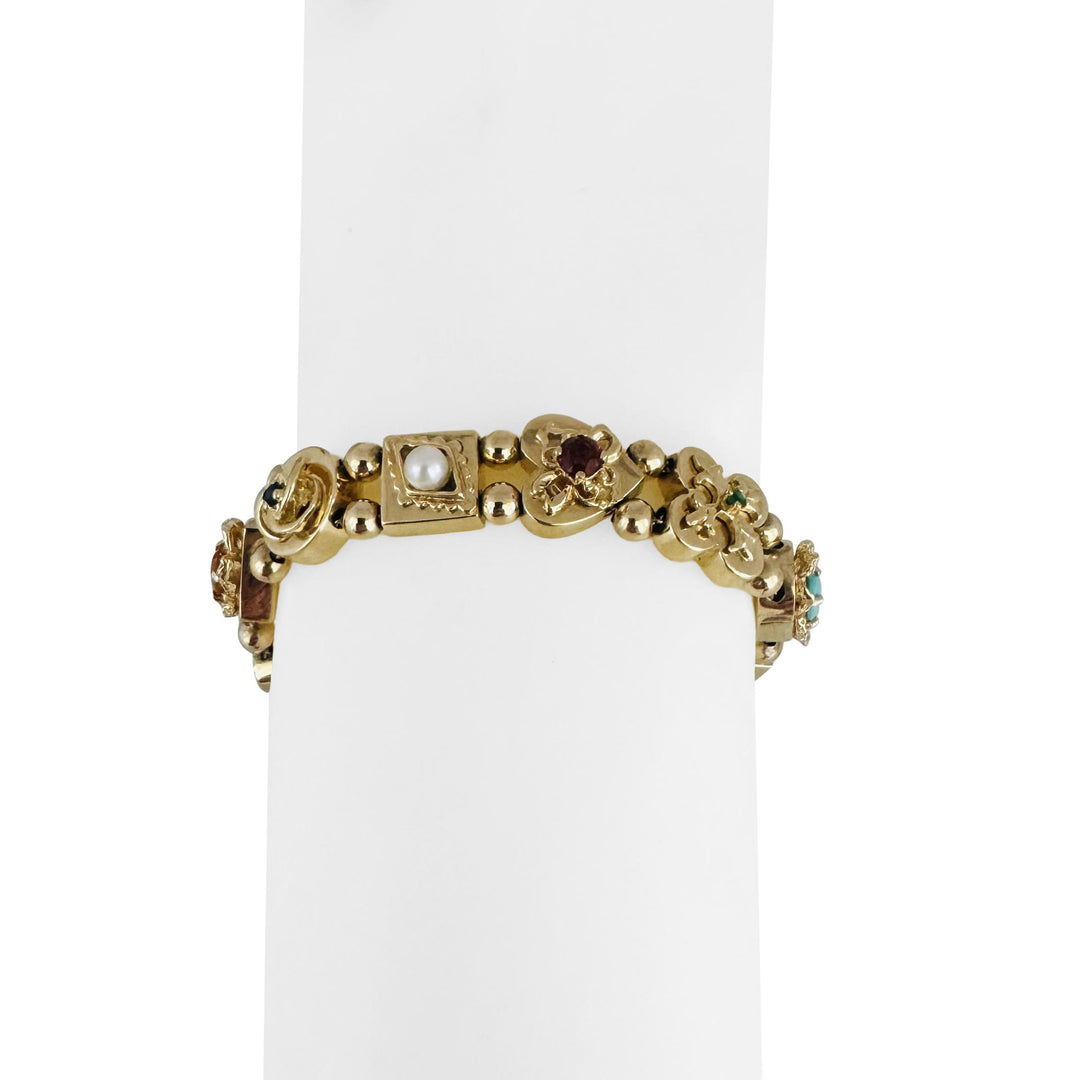14k Yellow Gold 24.7g Heavy Multi Gemstone Slide Charm Bracelet 7.25"