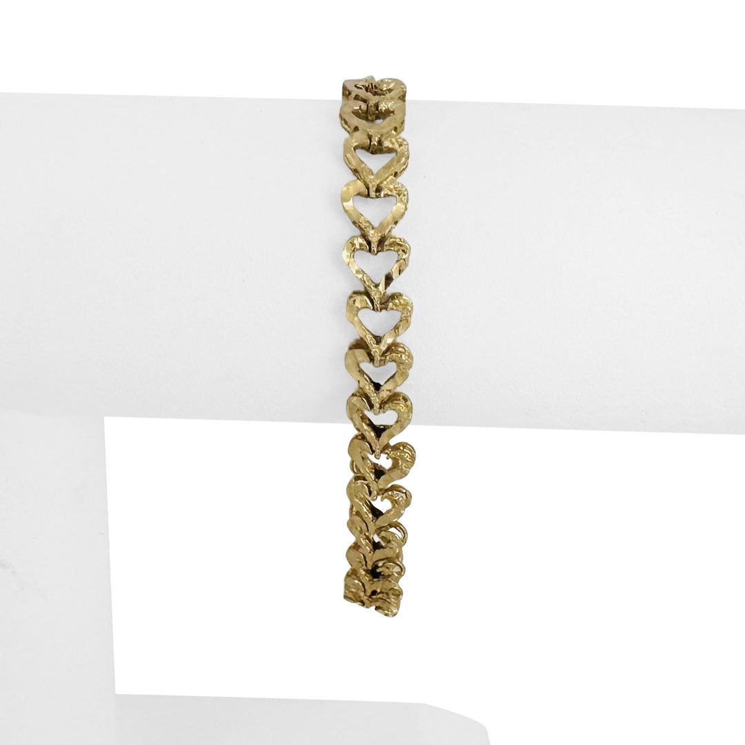 14k Yellow Gold 9.8g Solid Diamond Cut 8mm Heart Link Bracelet 7"