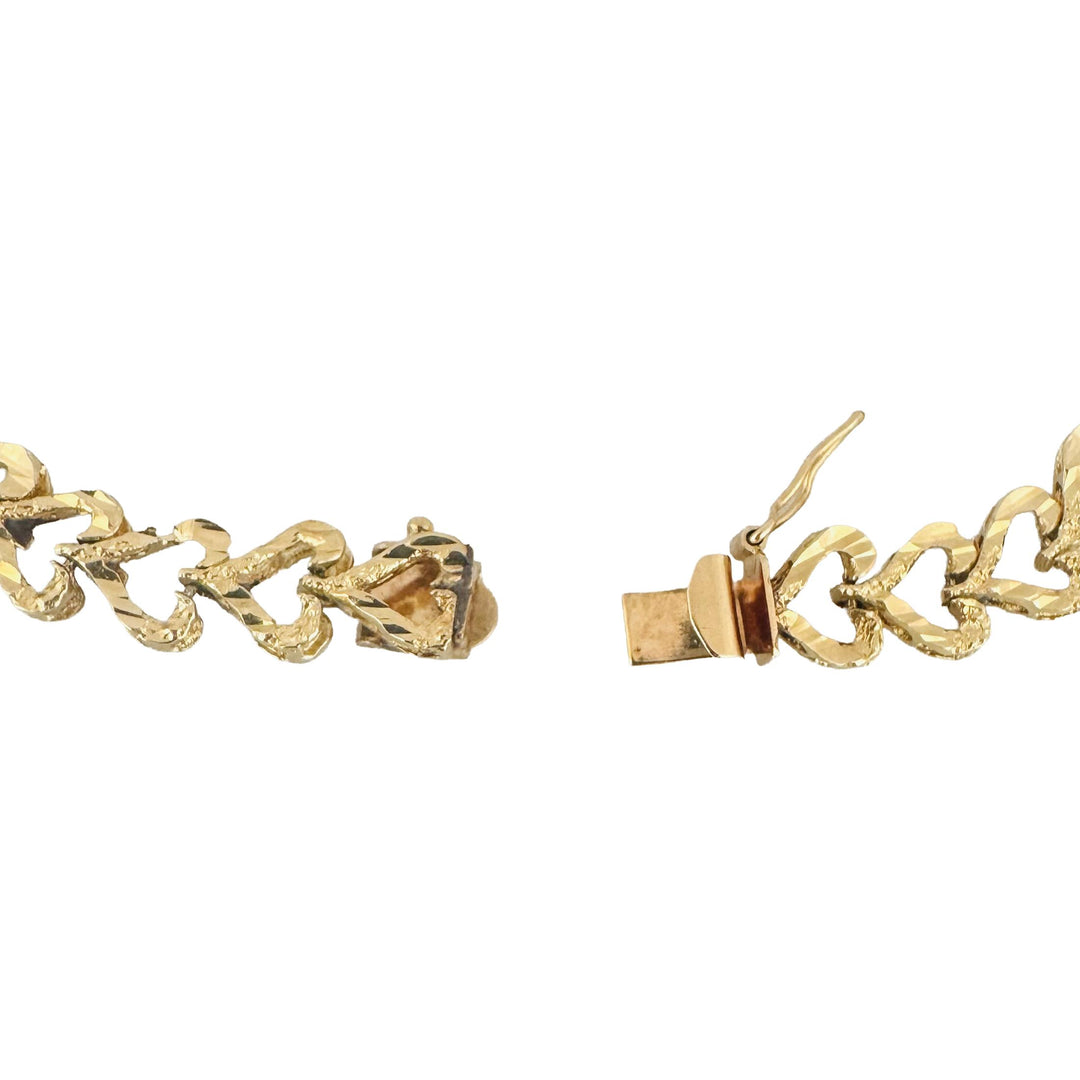 14k Yellow Gold 9.8g Solid Diamond Cut 8mm Heart Link Bracelet 7"