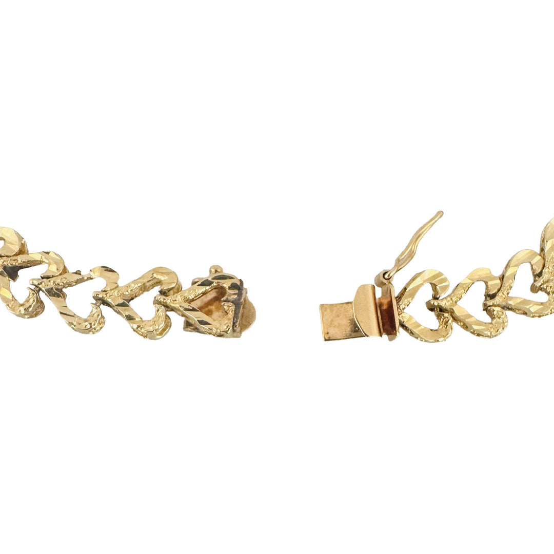 14k Yellow Gold 9.8g Solid Diamond Cut 8mm Heart Link Bracelet 7"