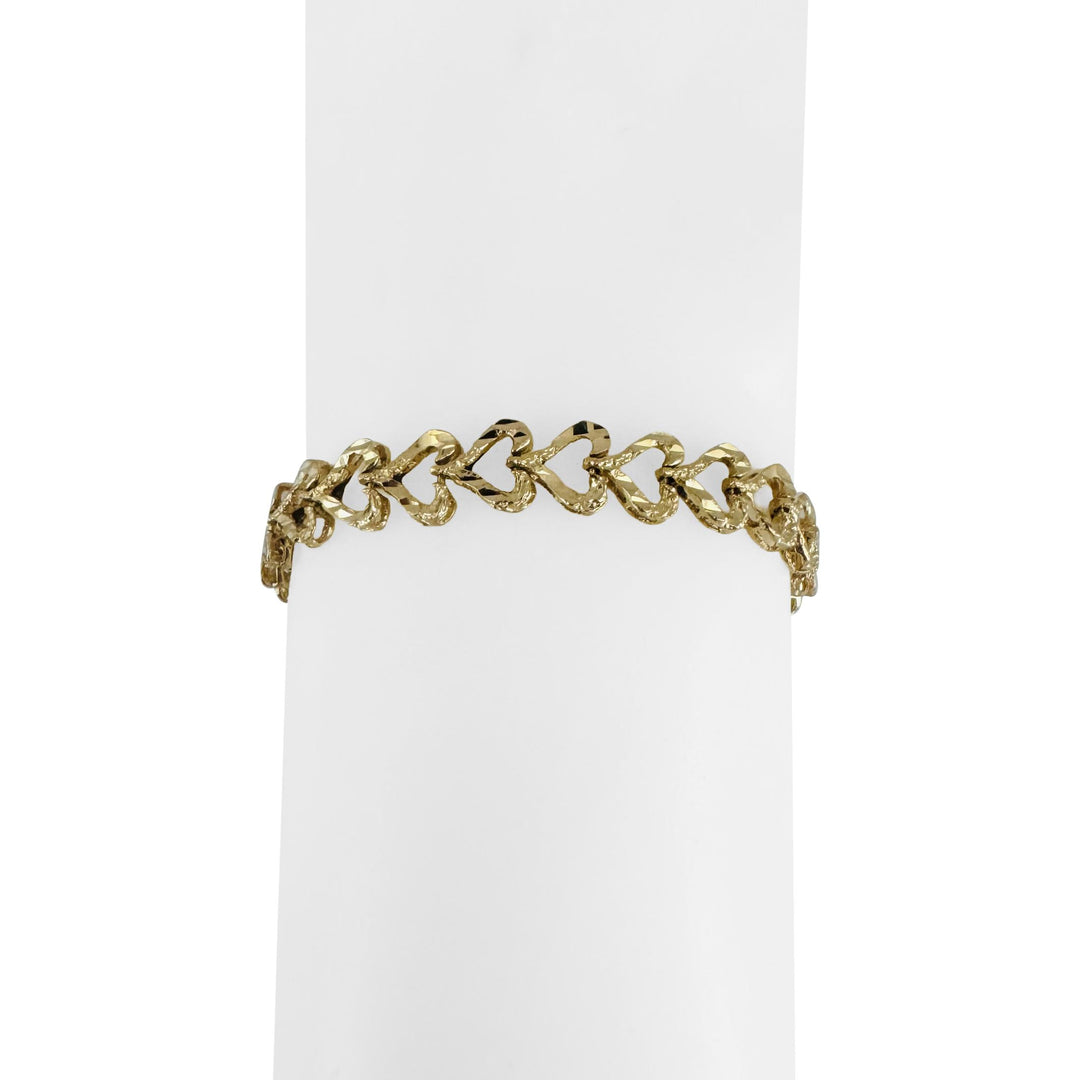 14k Yellow Gold 9.8g Solid Diamond Cut 8mm Heart Link Bracelet 7"