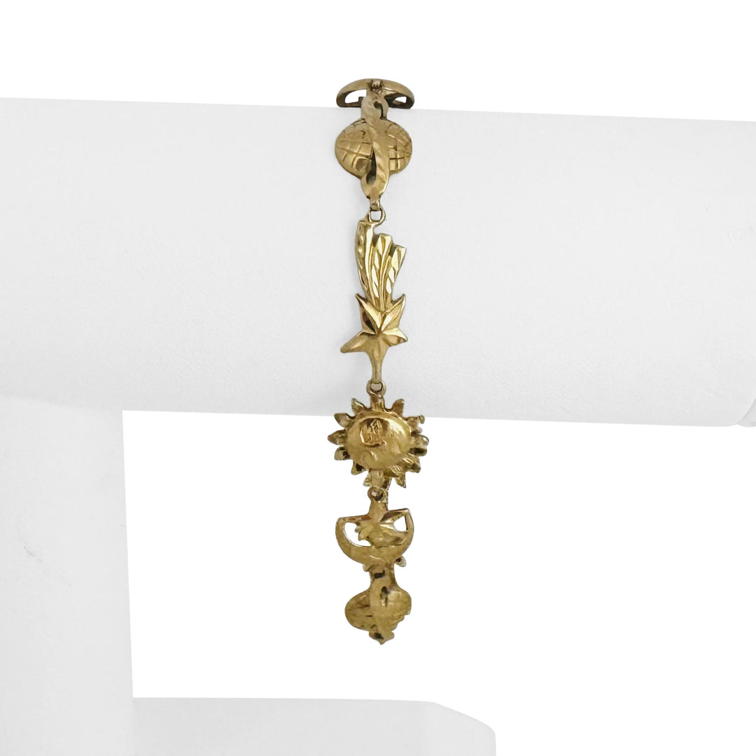 14k Yellow Gold 8.5g Sun Moon Earth Stars Charm Bracelet 7.25"