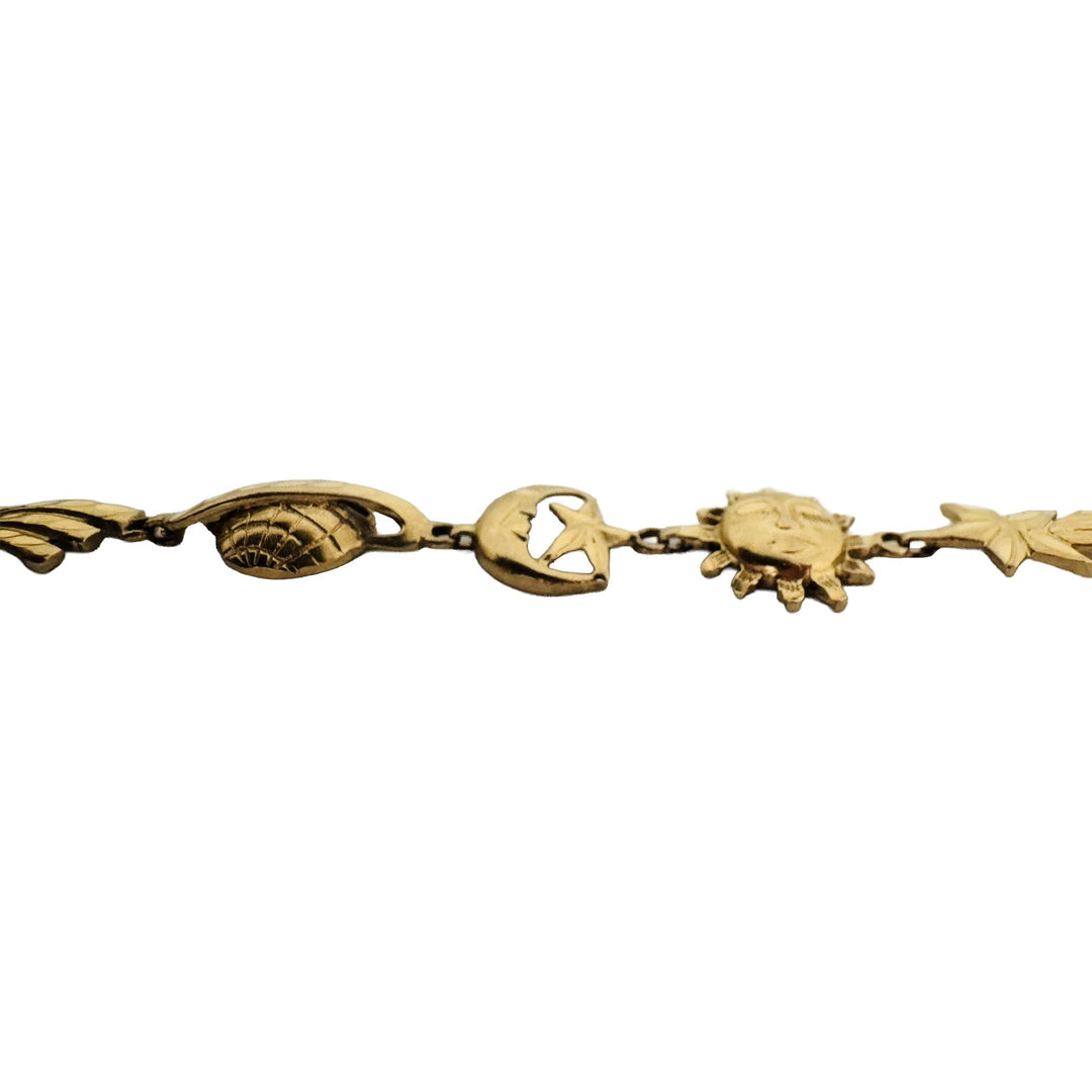 14k Yellow Gold 8.5g Sun Moon Earth Stars Charm Bracelet 7.25"