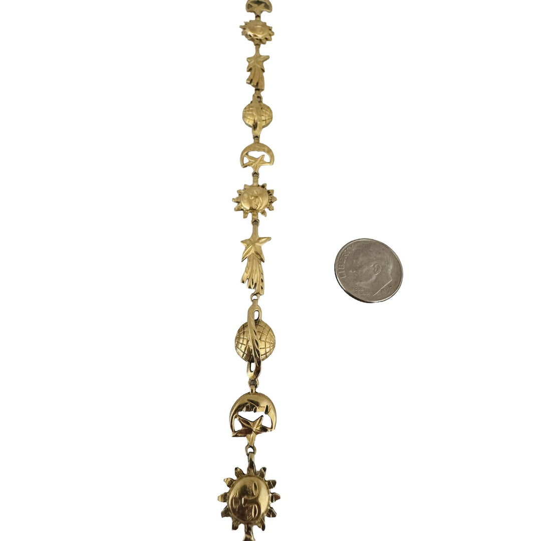 14k Yellow Gold 8.5g Sun Moon Earth Stars Charm Bracelet 7.25"