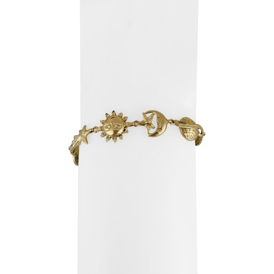 14k Yellow Gold 8.5g Sun Moon Earth Stars Charm Bracelet 7.25"