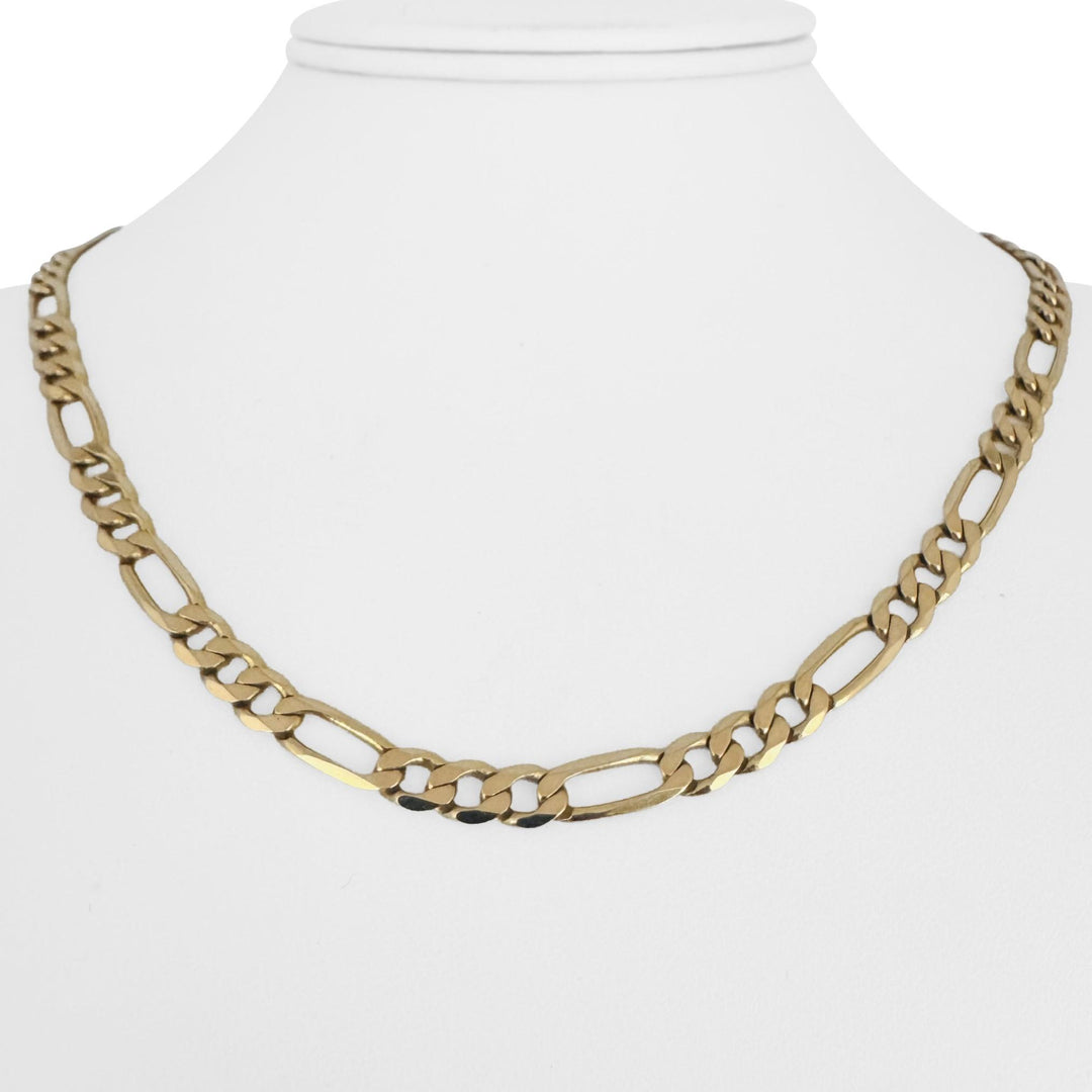 14k Yellow Gold 19.3g Semi Solid 5.5mm Figaro Link Chain Necklace Italy 18.5"