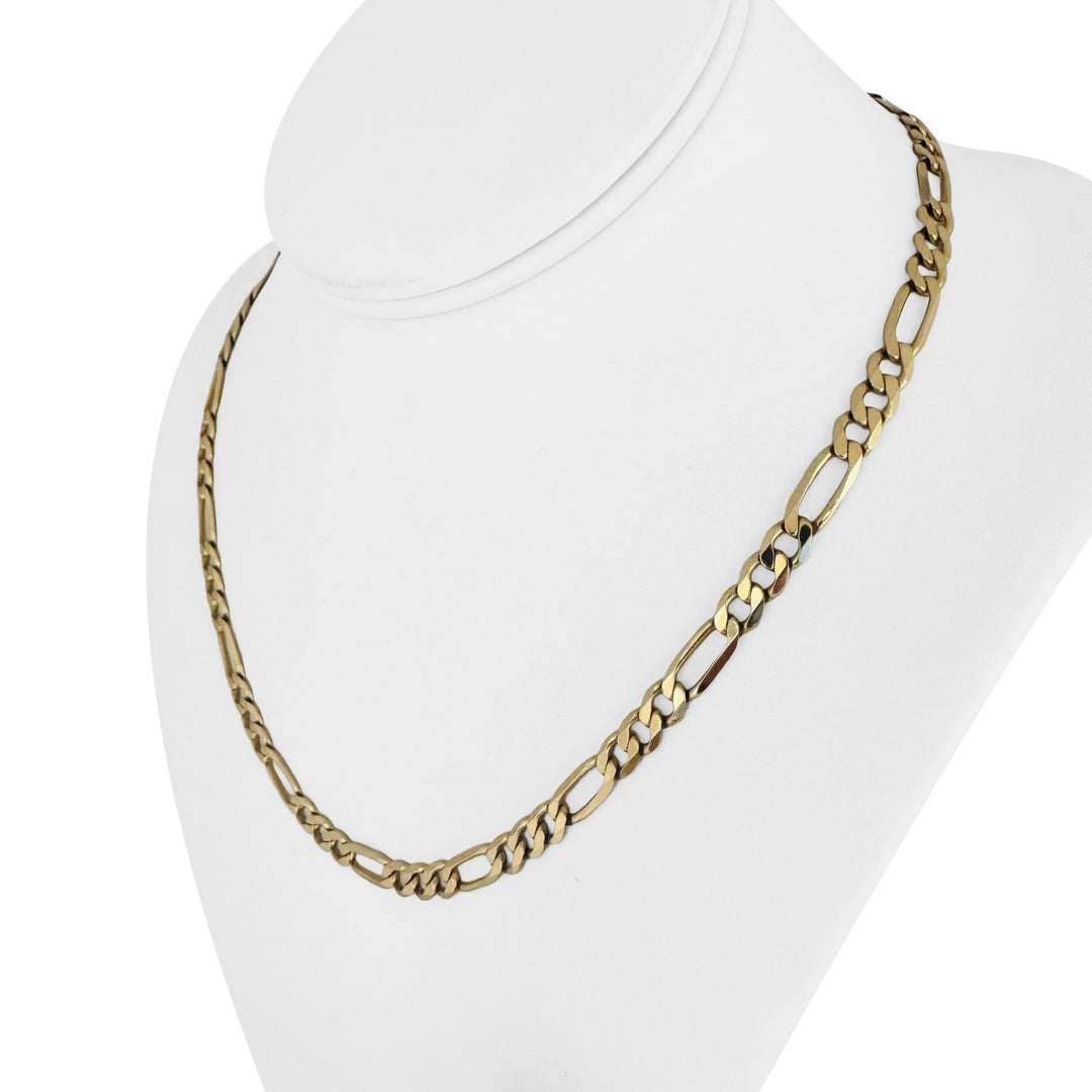 14k Yellow Gold 19.3g Semi Solid 5.5mm Figaro Link Chain Necklace Italy 18.5"