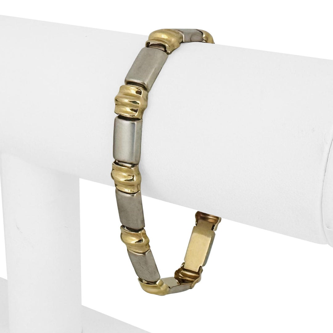 14k Yellow and White Gold 10.5g Fancy Link Bracelet Turkey 7"