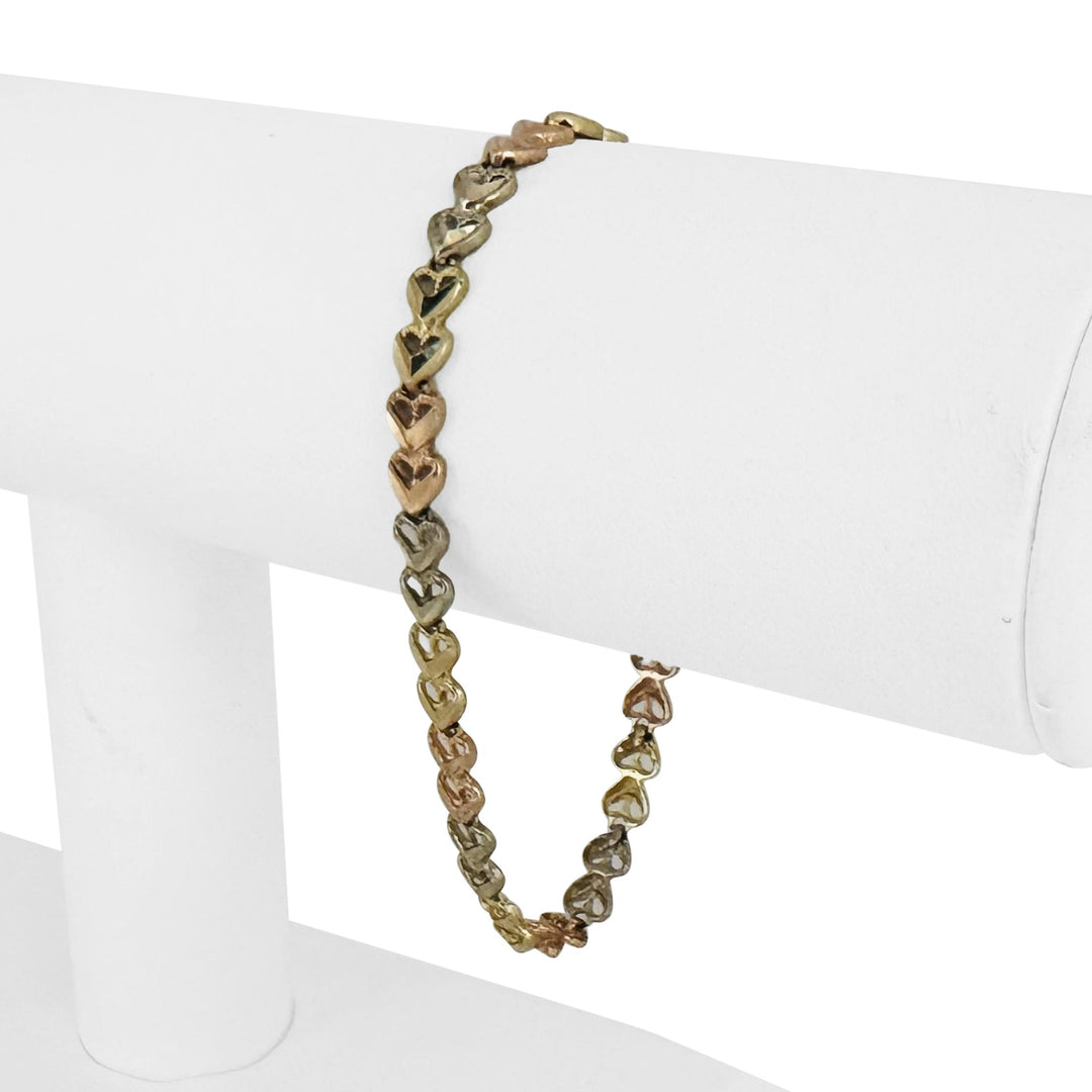 14k Yellow White and Rose Gold 6g Diamond Cut Link Bracelet 7.25"