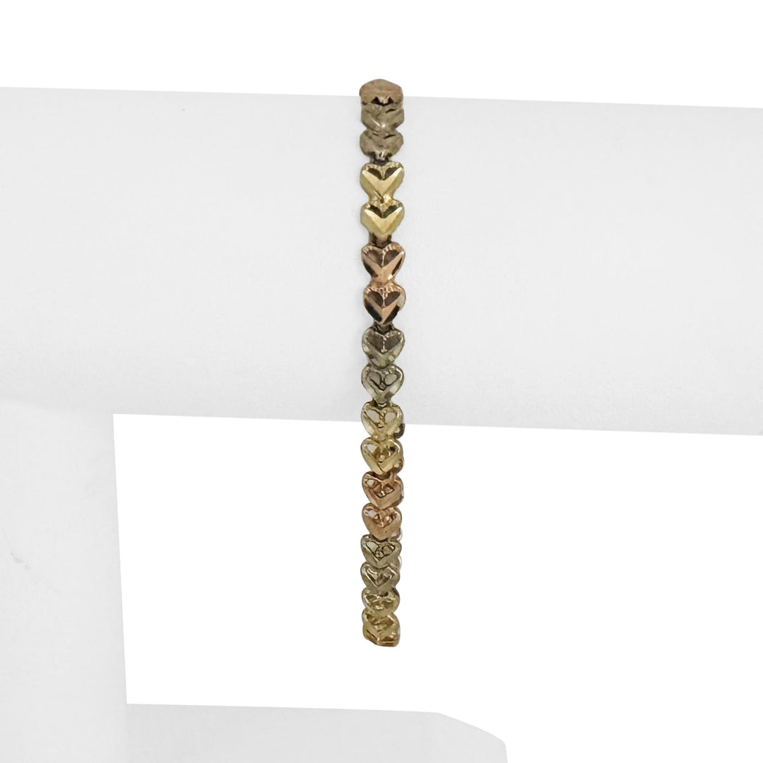 14k Yellow White and Rose Gold 6g Diamond Cut Link Bracelet 7.25"