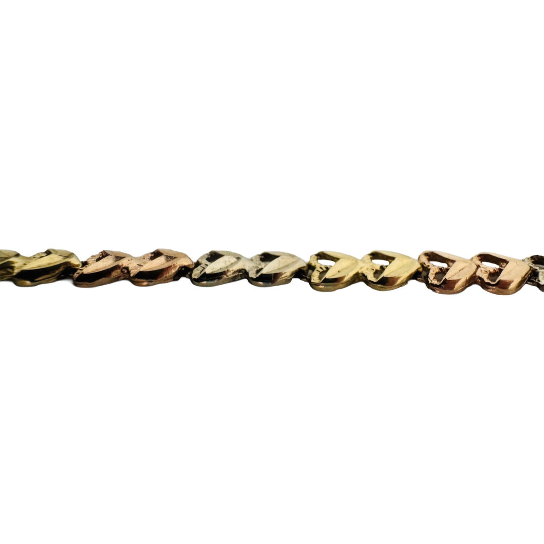 14k Yellow White and Rose Gold 6g Diamond Cut Link Bracelet 7.25"