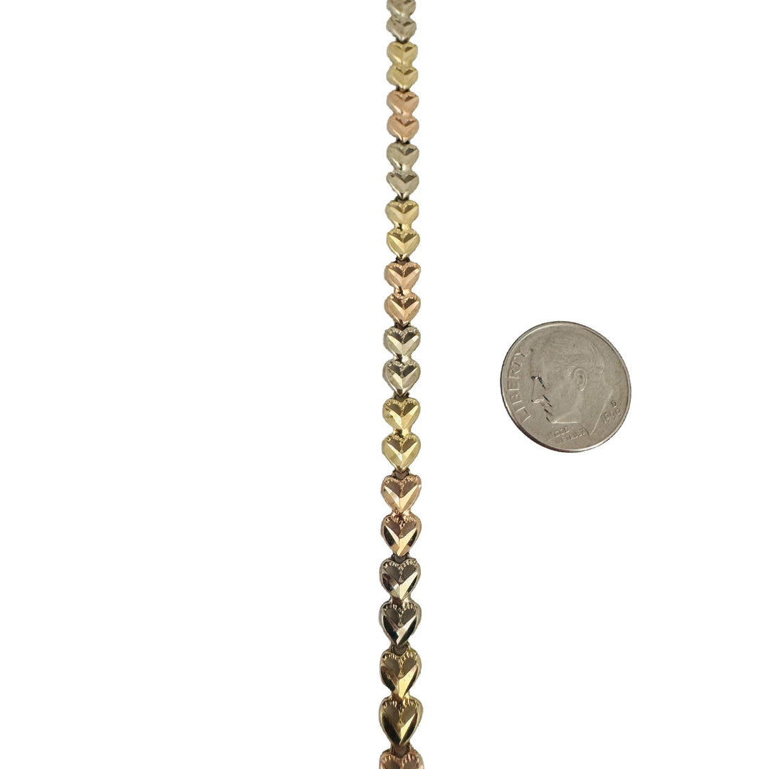 14k Yellow White and Rose Gold 6g Diamond Cut Link Bracelet 7.25"