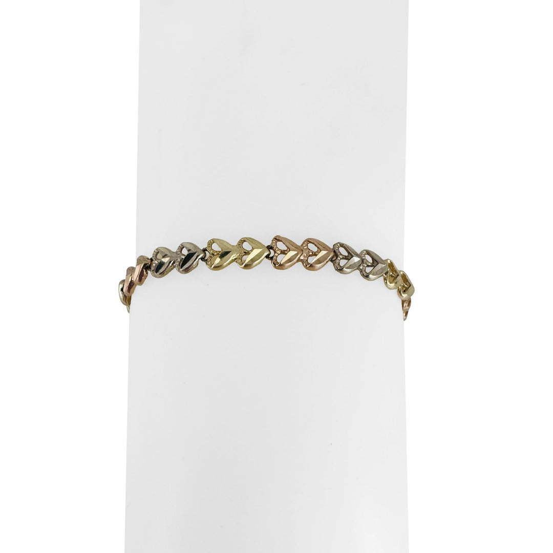 14k Yellow White and Rose Gold 6g Diamond Cut Link Bracelet 7.25"