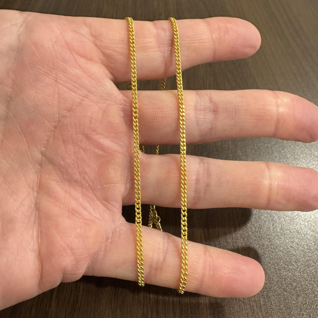 24k Pure Yellow Gold 12.5g Solid Thin 2.2mm Curb Link Chain Necklace 19"