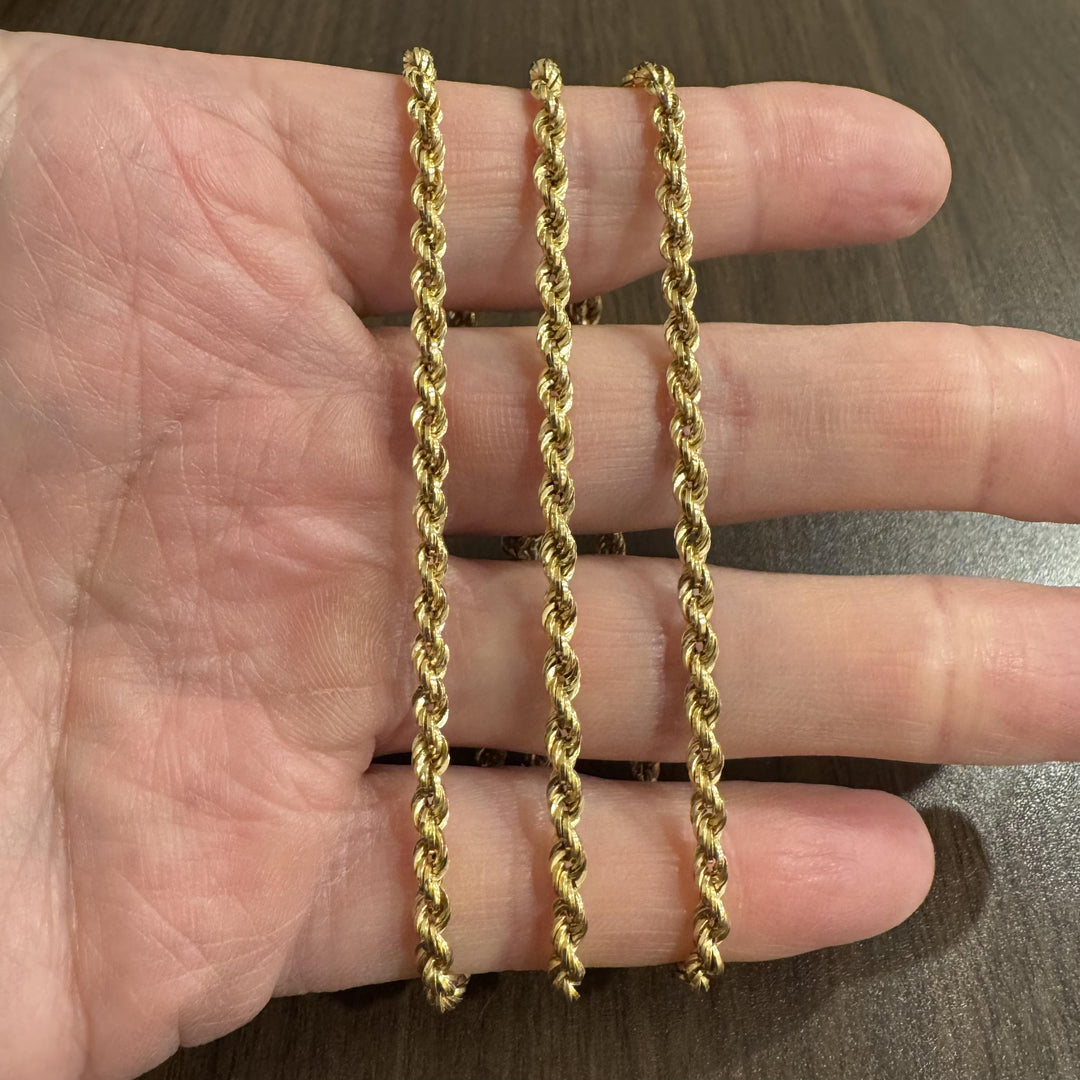 18k Yellow Gold 9g Hollow Vintage 3.5mm Rope Chain Necklace Italy 25"