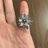 Effy 14k White Gold Blue Sapphire and Diamond Floral Spinner Ring Size 8