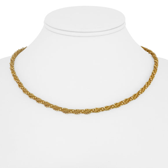 14k Yellow Gold 17.9g Vintage 4mm Beaded Rope Twist Necklace Italy 17.5