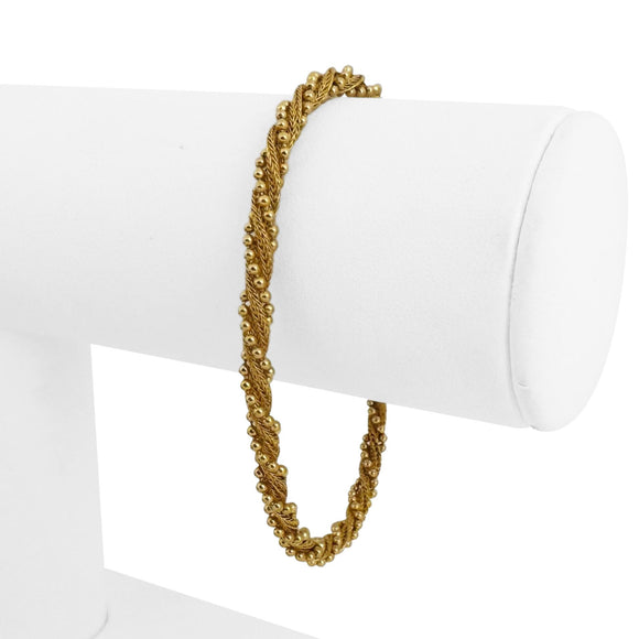 14k Yellow Gold 7.8g Vintage 4mm Beaded Rope Twist Bracelet Italy 7.25