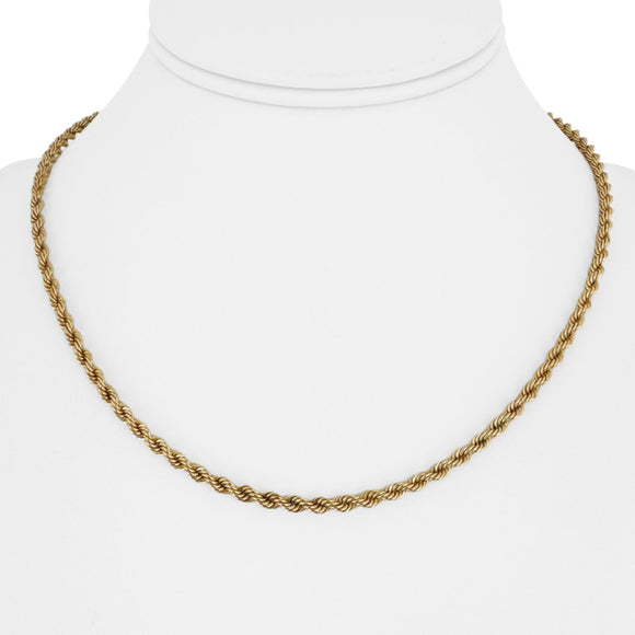 14k Yellow Gold 16.6g Solid Vintage 3mm Rope Chain Necklace 17