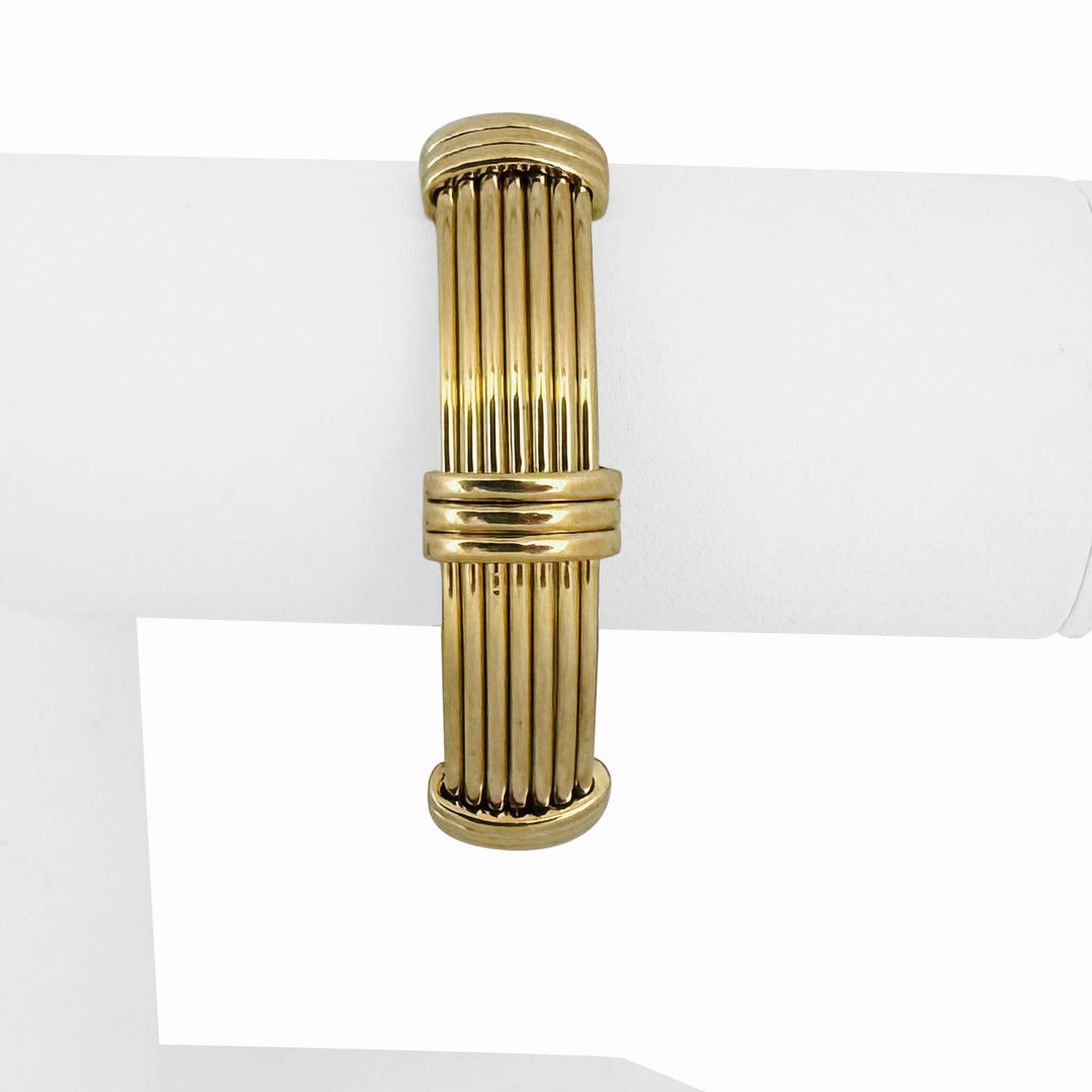 18k Yellow Gold 37.3g Solid Heavy Vintage Ribbed Cuff Bracelet Italy 6.75"