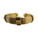 18k Yellow Gold 37.3g Solid Heavy Vintage Ribbed Cuff Bracelet Italy 6.75"