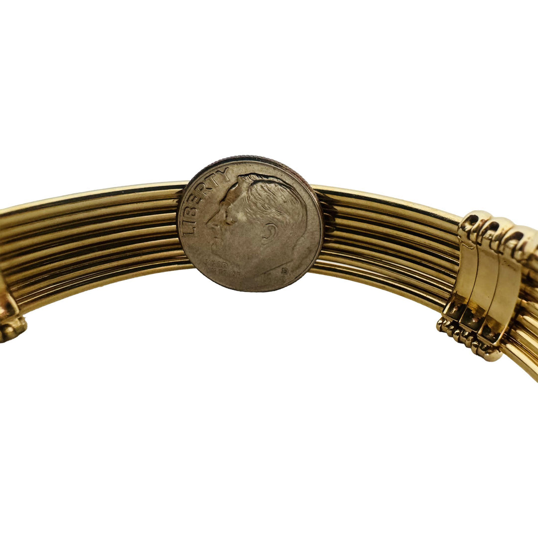 18k Yellow Gold 37.3g Solid Heavy Vintage Ribbed Cuff Bracelet Italy 6.75"