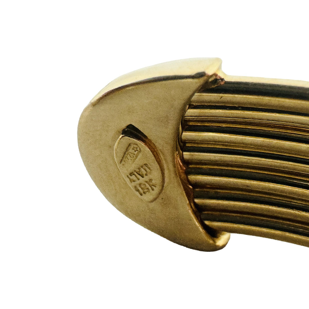 18k Yellow Gold 37.3g Solid Heavy Vintage Ribbed Cuff Bracelet Italy 6.75"