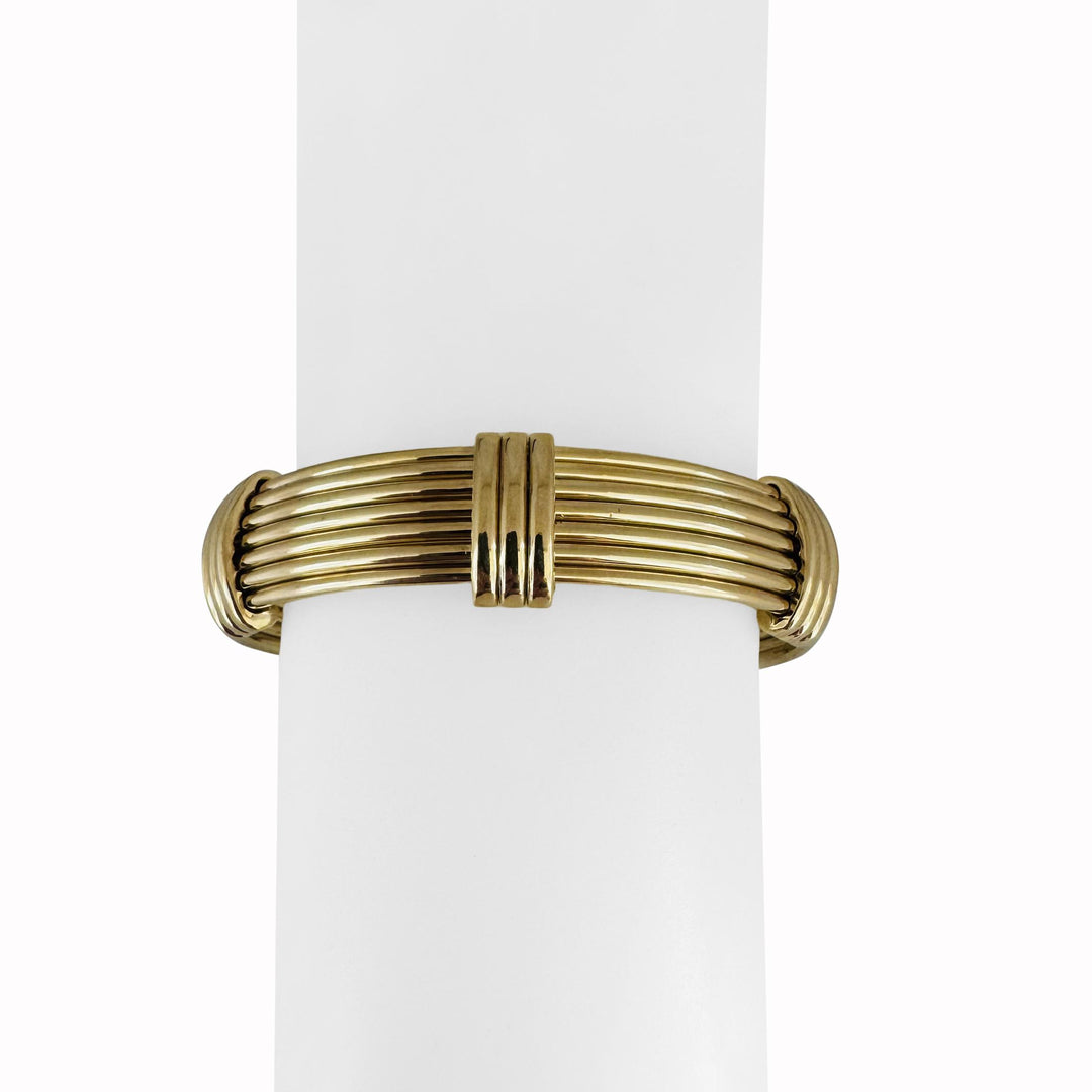 18k Yellow Gold 37.3g Solid Heavy Vintage Ribbed Cuff Bracelet Italy 6.75"