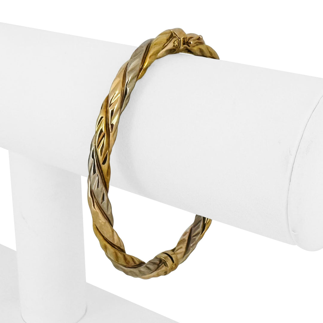 18k Tri Tone Gold 13g Vintage UnoAErre Spiral Bangle Bracelet Italy 7"