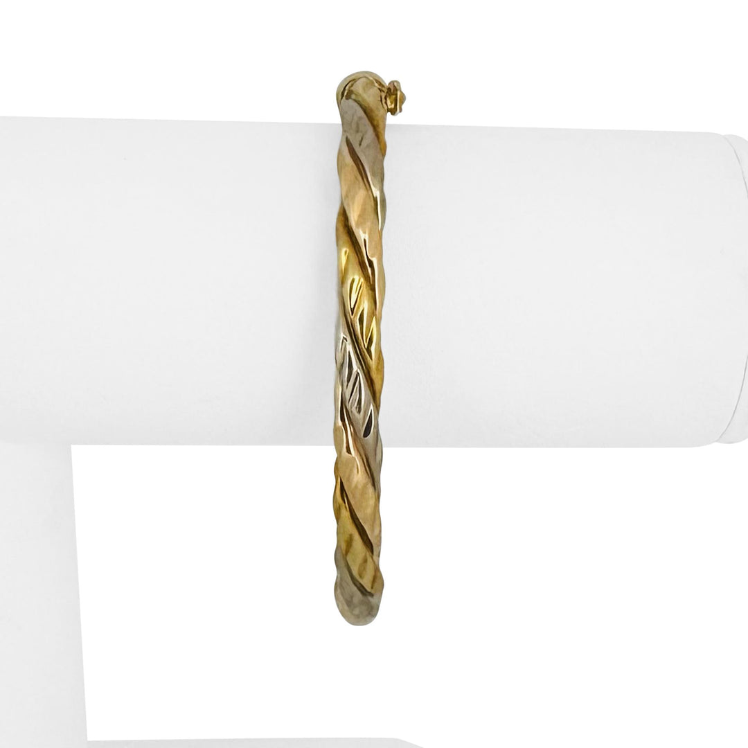 18k Tri Tone Gold 13g Vintage UnoAErre Spiral Bangle Bracelet Italy 7"
