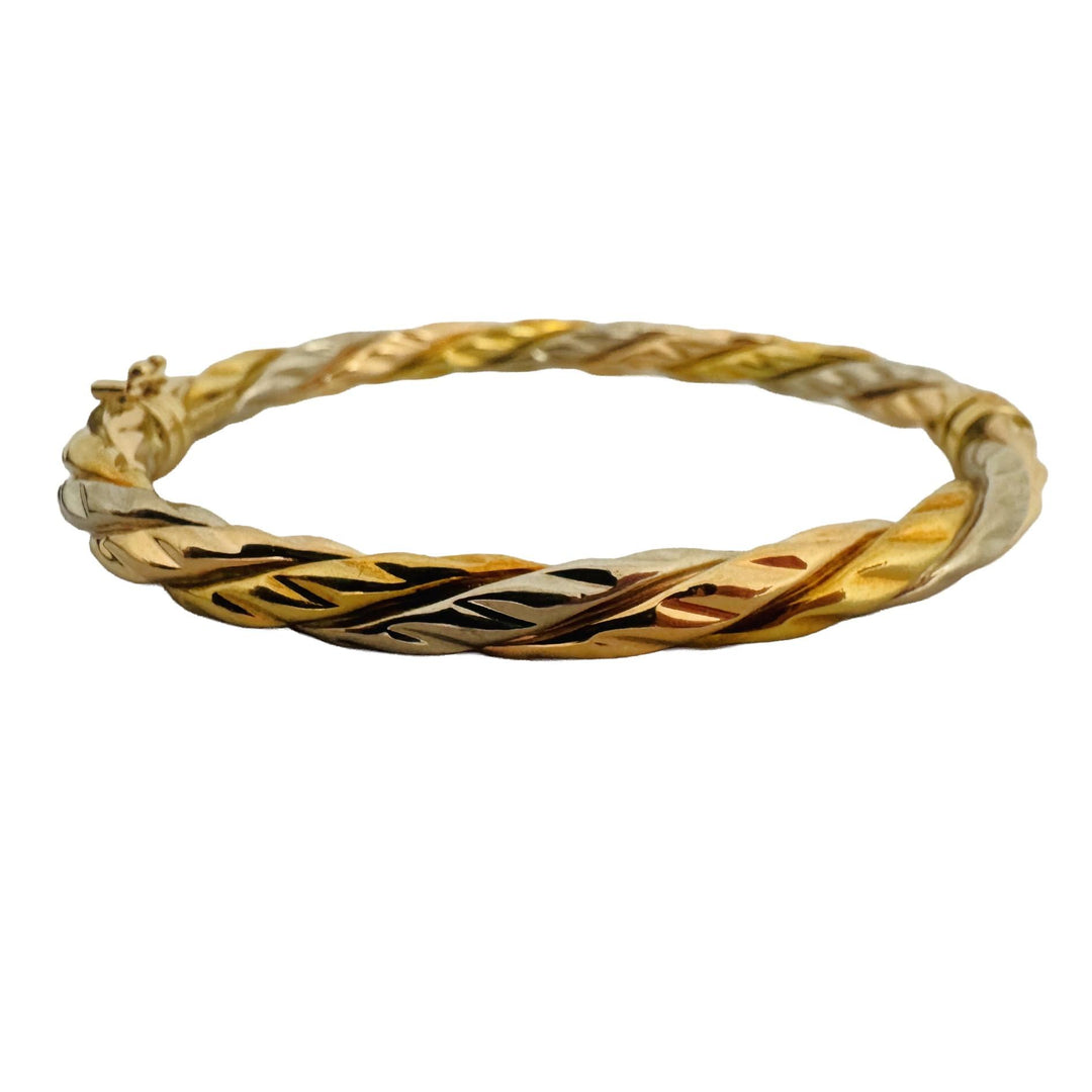 18k Tri Tone Gold 13g Vintage UnoAErre Spiral Bangle Bracelet Italy 7"