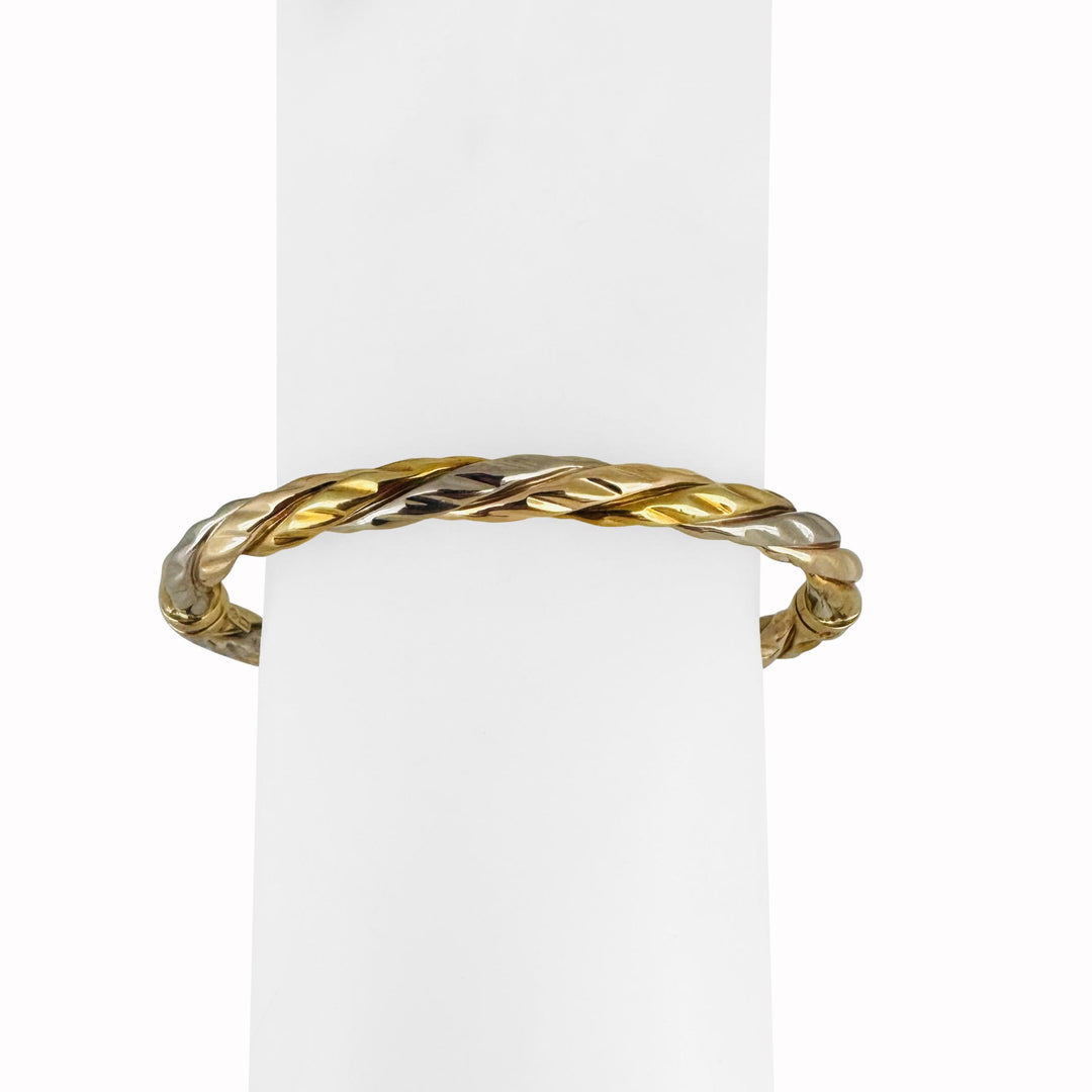 18k Tri Tone Gold 13g Vintage UnoAErre Spiral Bangle Bracelet Italy 7"