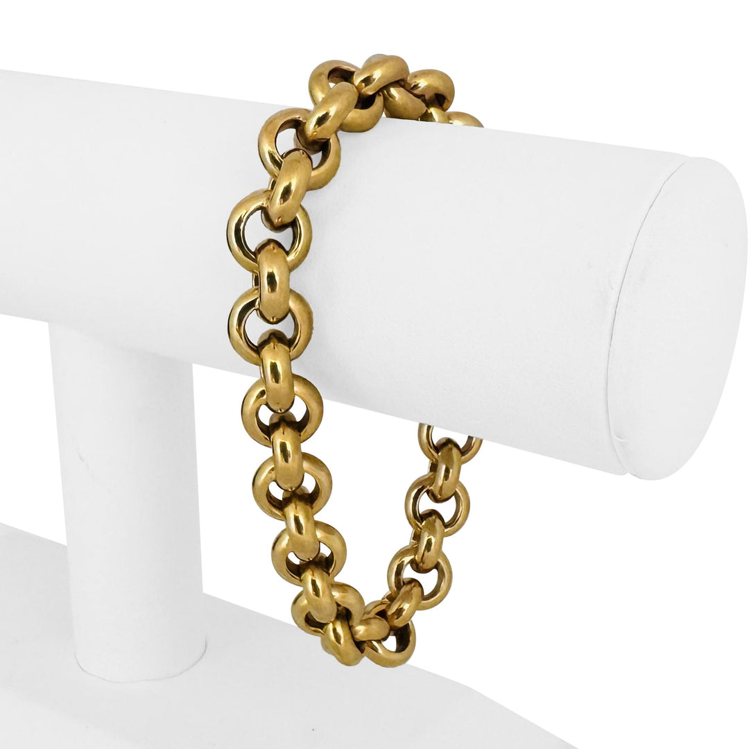 18k Yellow Gold 24.3g Vintage Polished 11mm Rolo Link Bracelet Italy 8.25"